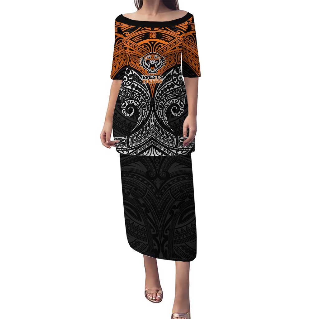Personalized Wests Tigers Puletasi Polynesian Tribal Pattern Style