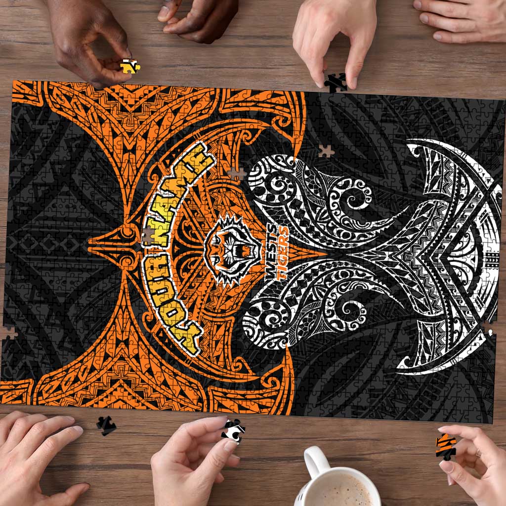 Personalized Wests Tigers Puzzle Polynesian Tribal Pattern Style