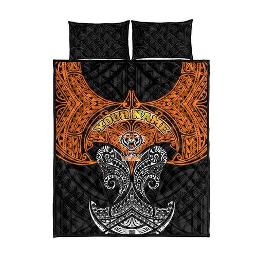 Personalized Wests Tigers Quilt Bed Set Polynesian Tribal Pattern Style