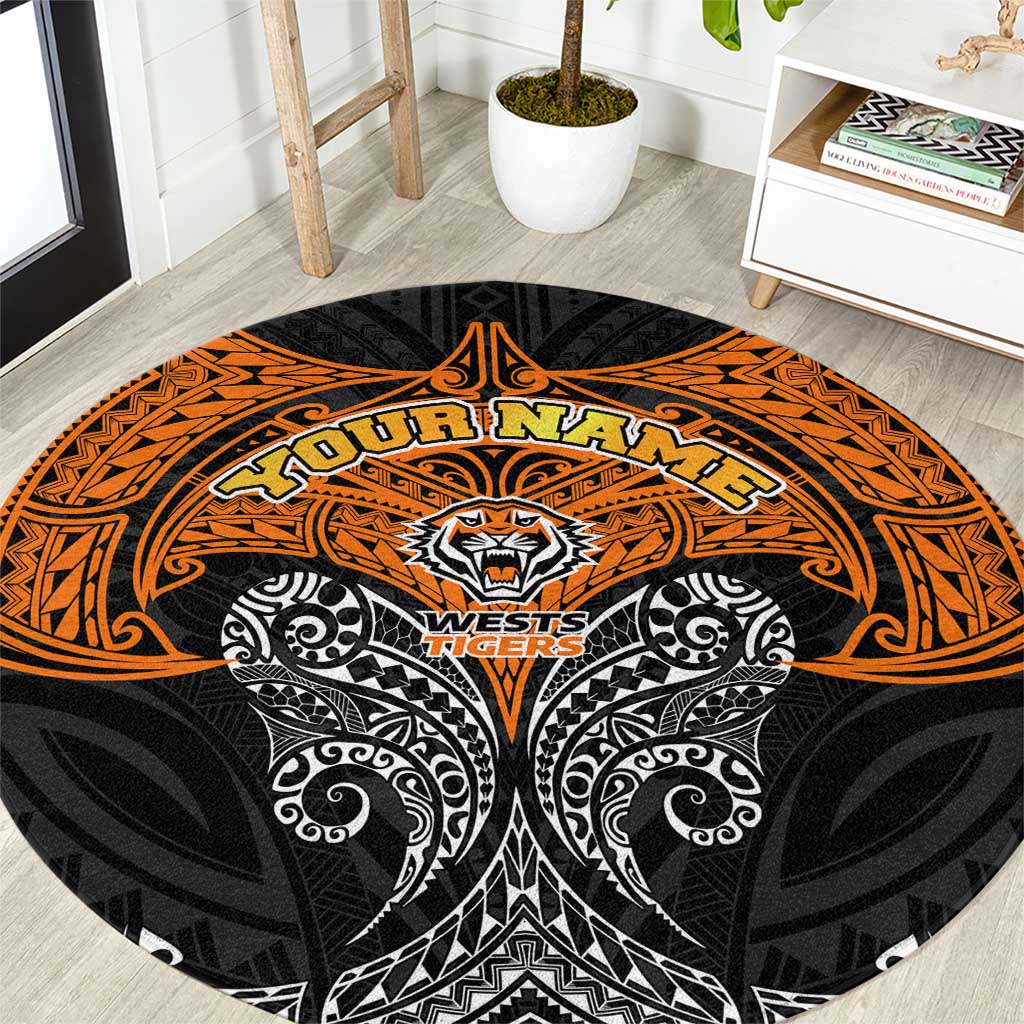 Personalized Wests Tigers Round Carpet Polynesian Tribal Pattern Style