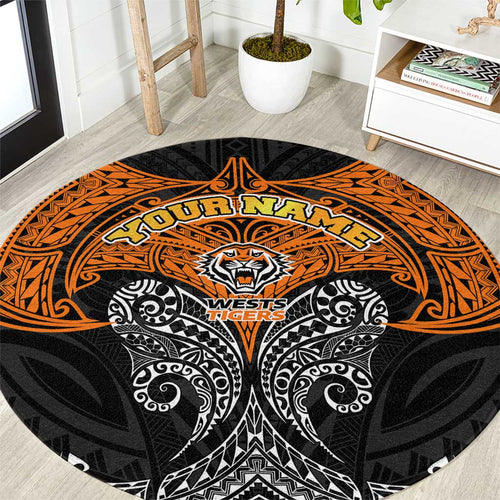 Personalized Wests Tigers Round Carpet Polynesian Tribal Pattern Style