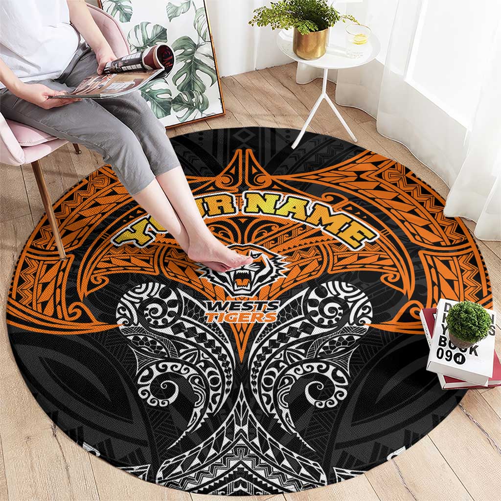 Personalized Wests Tigers Round Carpet Polynesian Tribal Pattern Style
