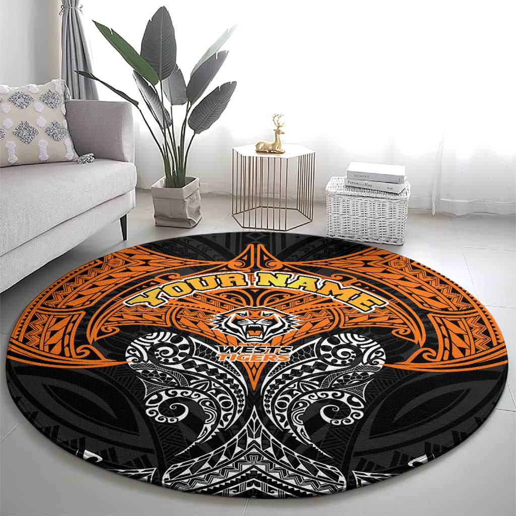Personalized Wests Tigers Round Carpet Polynesian Tribal Pattern Style