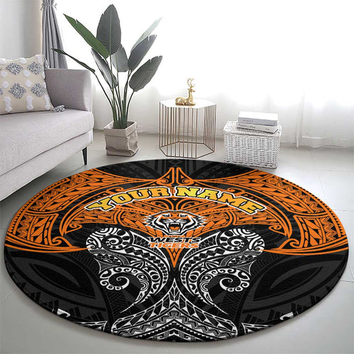 Personalized Wests Tigers Round Carpet Polynesian Tribal Pattern Style