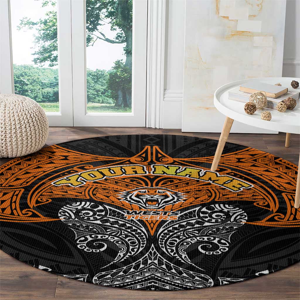Personalized Wests Tigers Round Carpet Polynesian Tribal Pattern Style