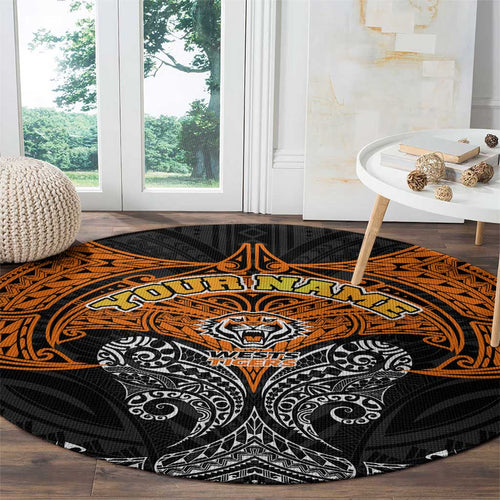 Personalized Wests Tigers Round Carpet Polynesian Tribal Pattern Style