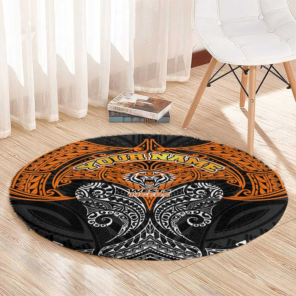 Personalized Wests Tigers Round Carpet Polynesian Tribal Pattern Style