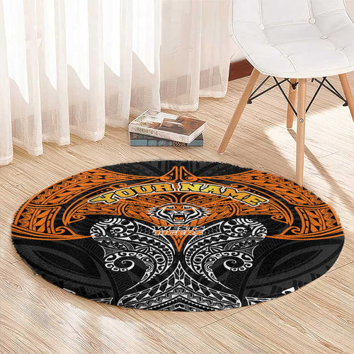 Personalized Wests Tigers Round Carpet Polynesian Tribal Pattern Style