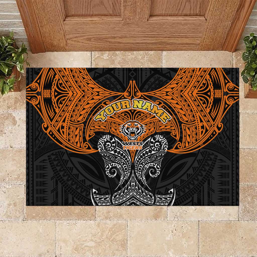 Personalized Wests Tigers Rubber Doormat Polynesian Tribal Pattern Style