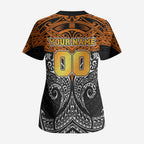 Personalized Wests Tigers Scrub Top Polynesian Tribal Pattern Style