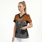 Personalized Wests Tigers Scrub Top Polynesian Tribal Pattern Style