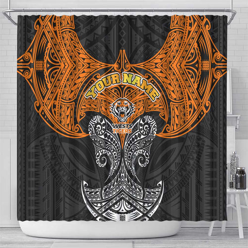 Personalized Wests Tigers Shower Curtain Polynesian Tribal Pattern Style