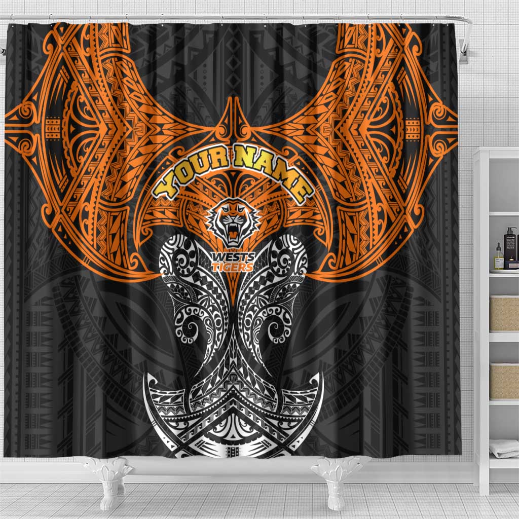 Personalized Wests Tigers Shower Curtain Polynesian Tribal Pattern Style