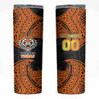 Personalized Wests Tigers Skinny Tumbler Polynesian Tribal Pattern Style