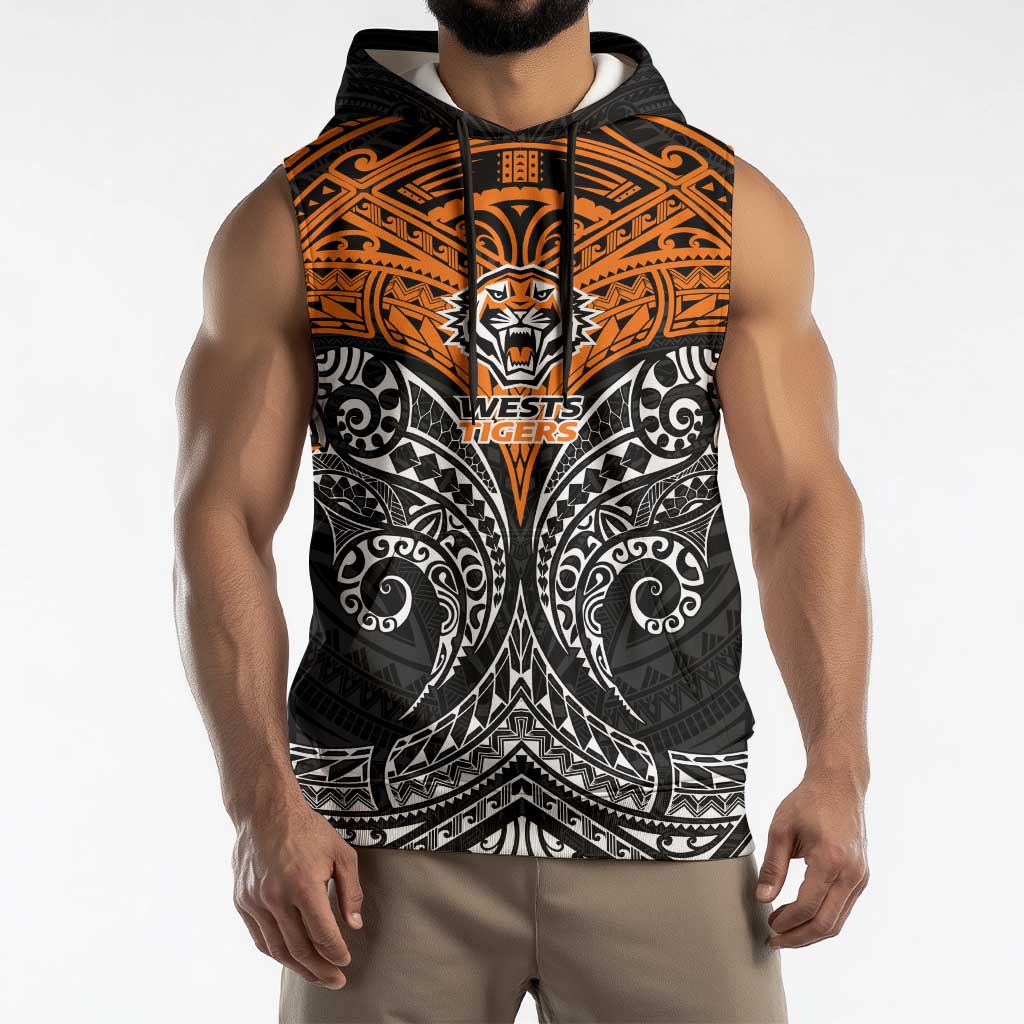 Personalized Wests Tigers Sleeveless Hoodie Polynesian Tribal Pattern Style