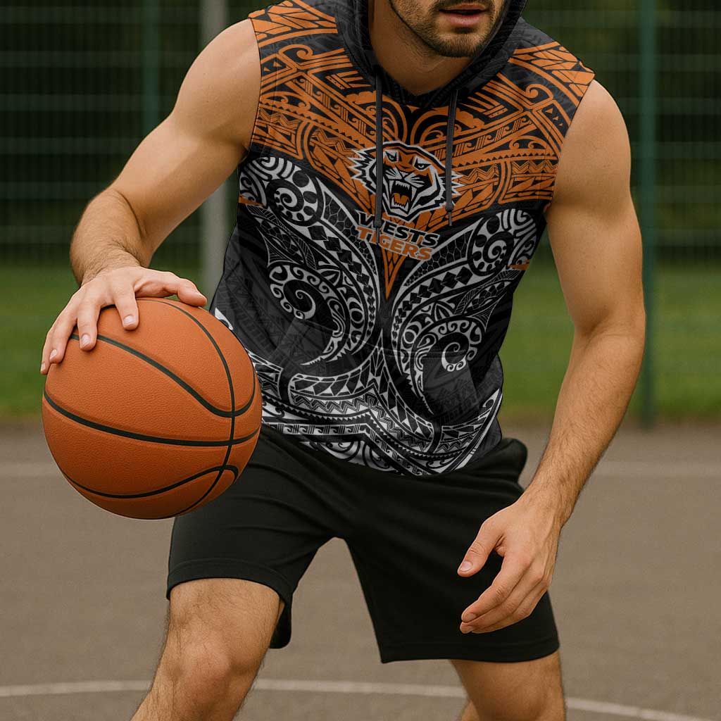 Personalized Wests Tigers Sleeveless Hoodie Polynesian Tribal Pattern Style