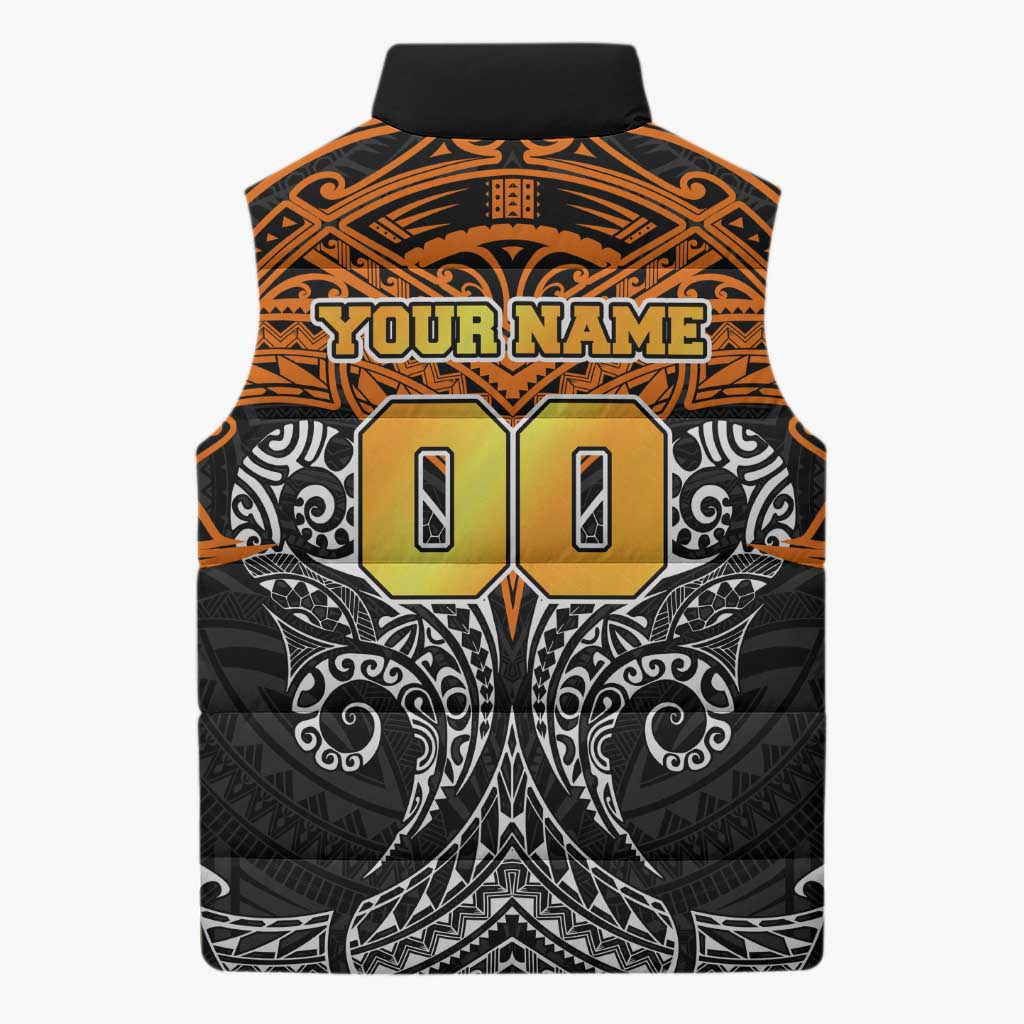 Personalized Wests Tigers Sleeveless Puffer Jacket Polynesian Tribal Pattern Style