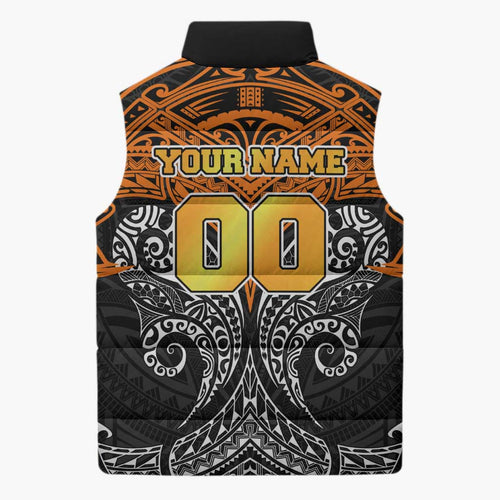 Personalized Wests Tigers Sleeveless Puffer Jacket Polynesian Tribal Pattern Style