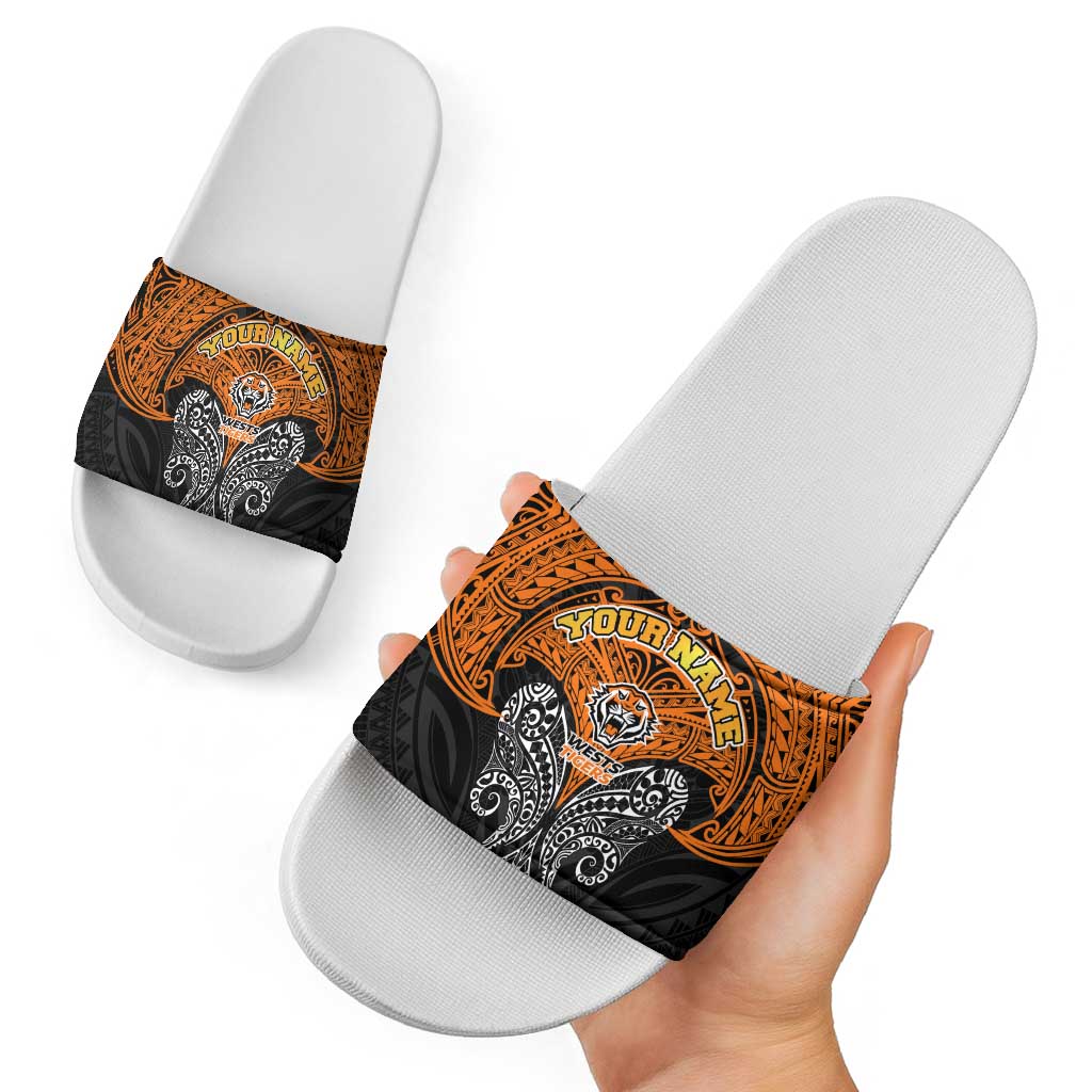 Personalized Wests Tigers Slide Sandals Polynesian Tribal Pattern Style