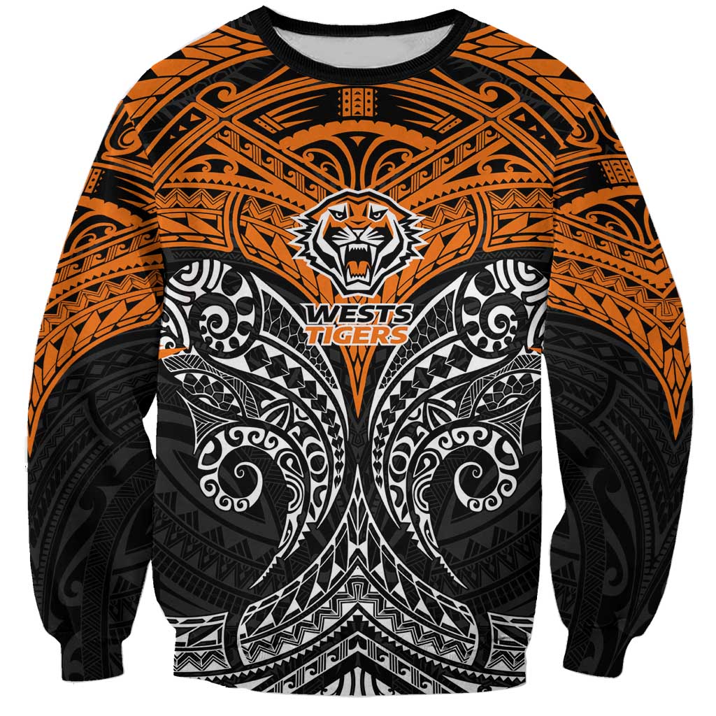 Personalized Wests Tigers Sweatshirt Polynesian Tribal Pattern Style