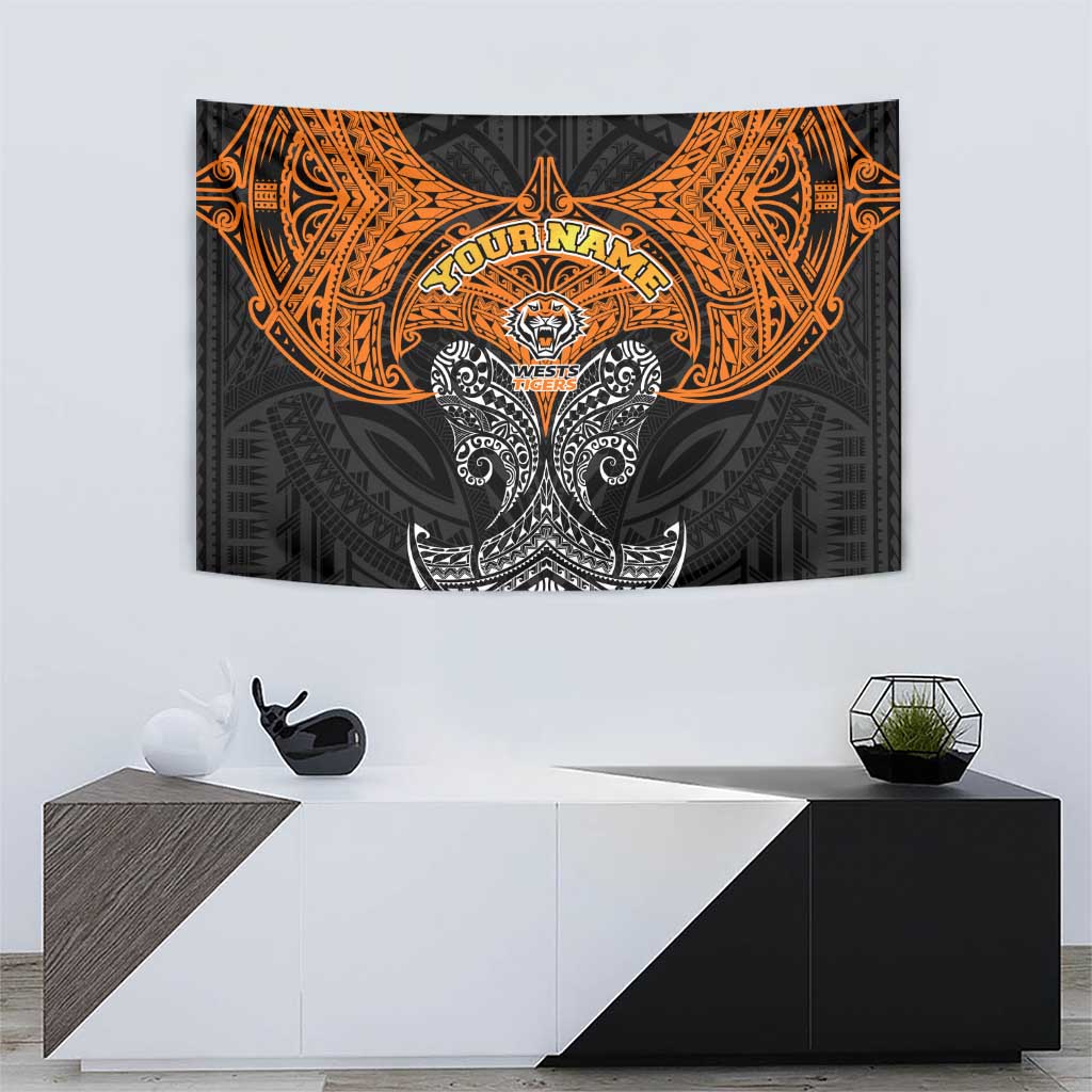 Personalized Wests Tigers Tapestry Polynesian Tribal Pattern Style