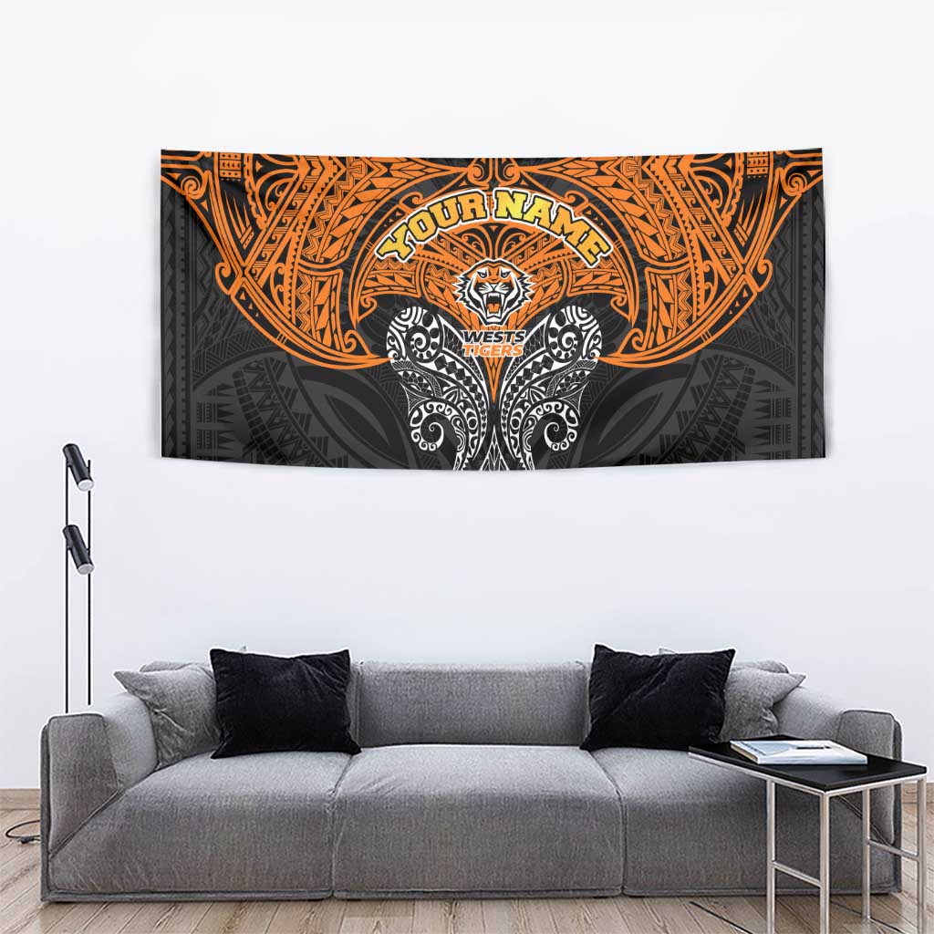 Personalized Wests Tigers Tapestry Polynesian Tribal Pattern Style