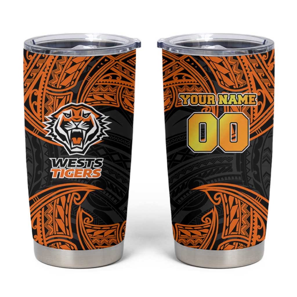 Personalized Wests Tigers Tumbler Cup Polynesian Tribal Pattern Style