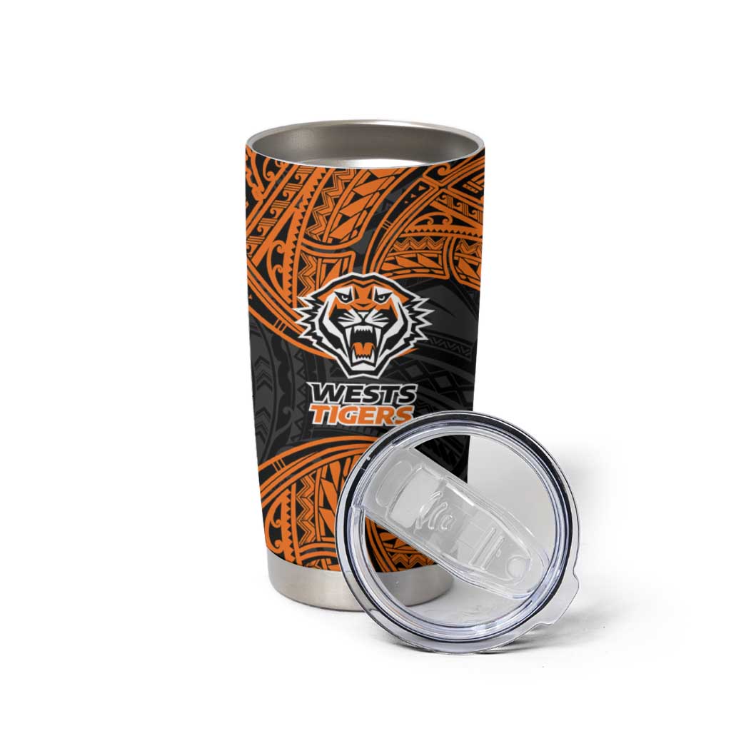 Personalized Wests Tigers Tumbler Cup Polynesian Tribal Pattern Style
