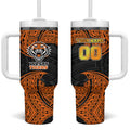 Personalized Wests Tigers Tumbler With Handle Polynesian Tribal Pattern Style