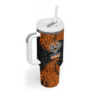 Personalized Wests Tigers Tumbler With Handle Polynesian Tribal Pattern Style