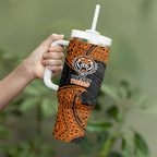 Personalized Wests Tigers Tumbler With Handle Polynesian Tribal Pattern Style