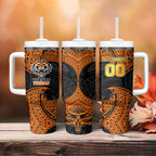 Personalized Wests Tigers Tumbler With Handle Polynesian Tribal Pattern Style