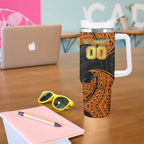 Personalized Wests Tigers Tumbler With Handle Polynesian Tribal Pattern Style