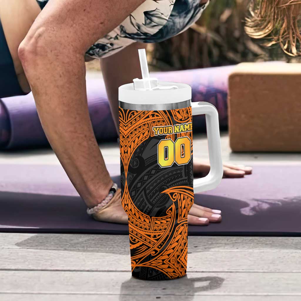 Personalized Wests Tigers Tumbler With Handle Polynesian Tribal Pattern Style