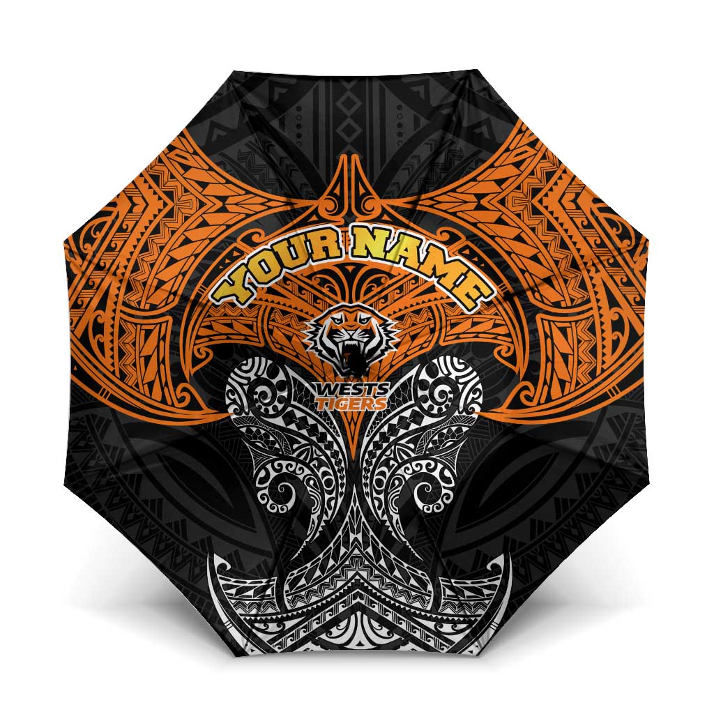 Personalized Wests Tigers Umbrella Polynesian Tribal Pattern Style