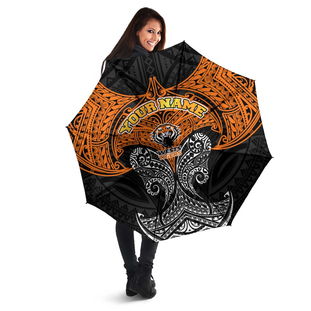 Personalized Wests Tigers Umbrella Polynesian Tribal Pattern Style