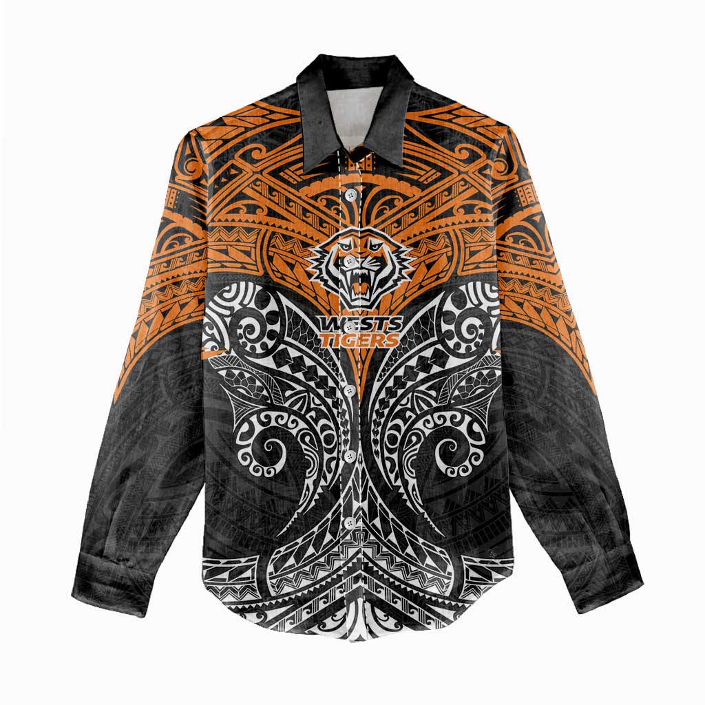 Personalized Wests Tigers Women Casual Shirt Polynesian Tribal Pattern Style