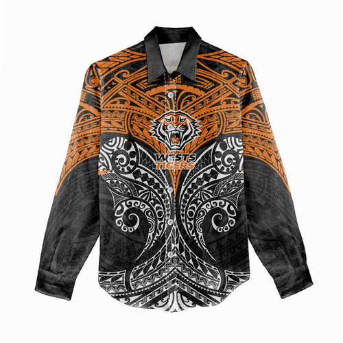 Personalized Wests Tigers Women Casual Shirt Polynesian Tribal Pattern Style