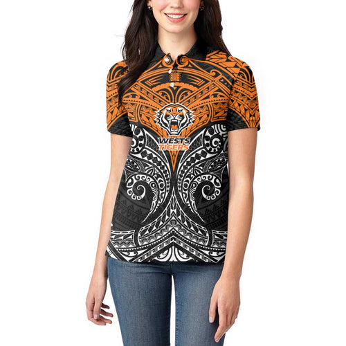 Personalized Wests Tigers Women Polo Shirt Polynesian Tribal Pattern Style