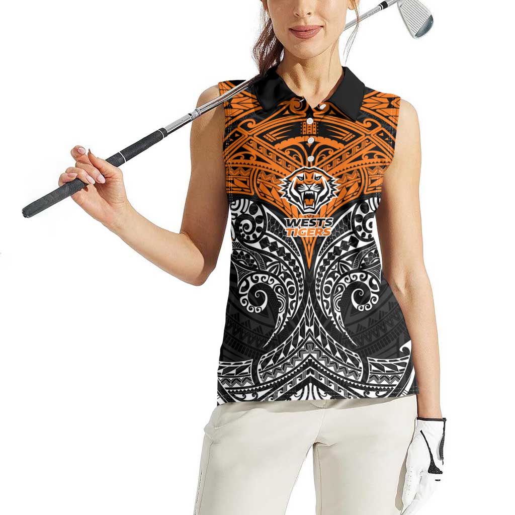 Personalized Wests Tigers Women Sleeveless Polo Shirt Polynesian Tribal Pattern Style
