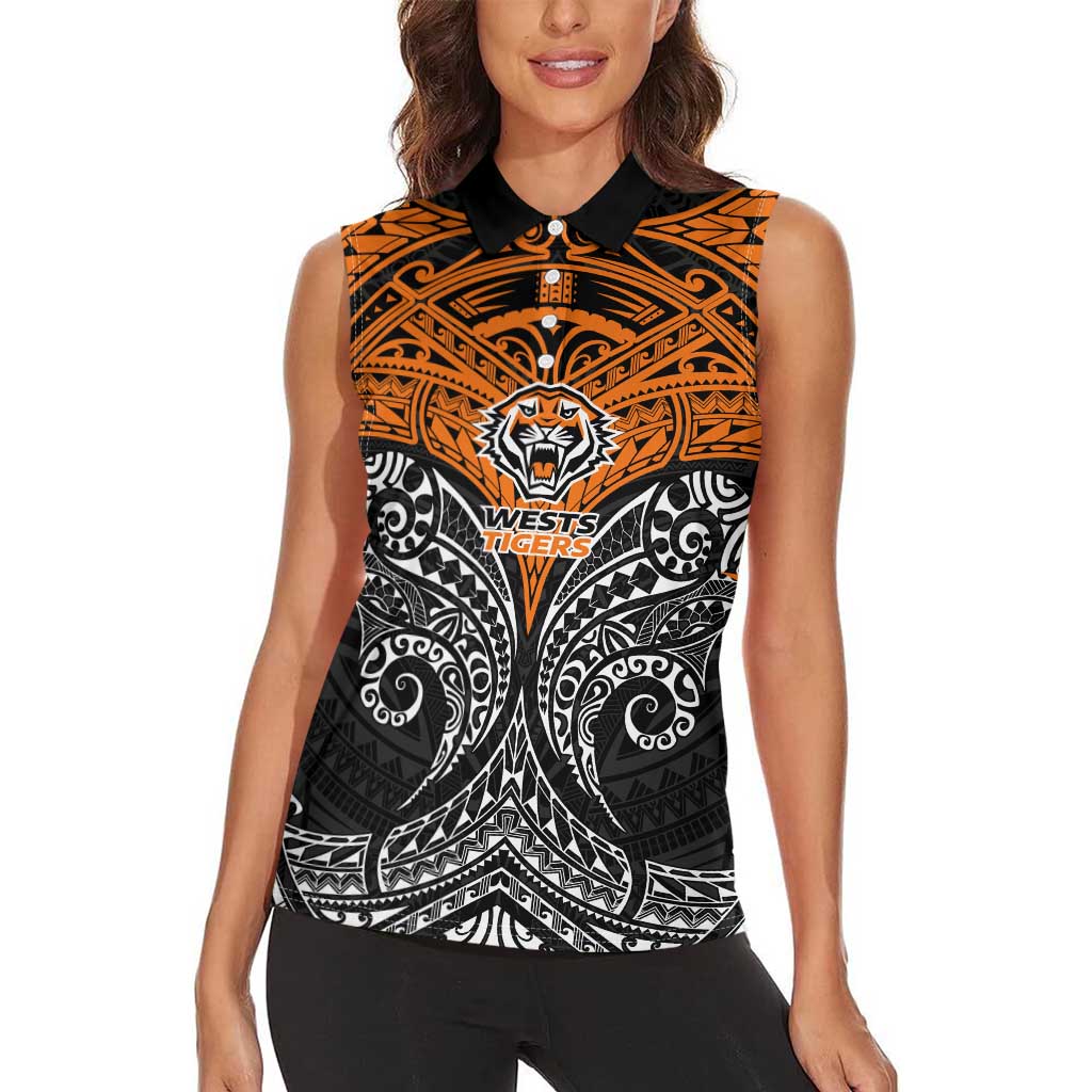Personalized Wests Tigers Women Sleeveless Polo Shirt Polynesian Tribal Pattern Style