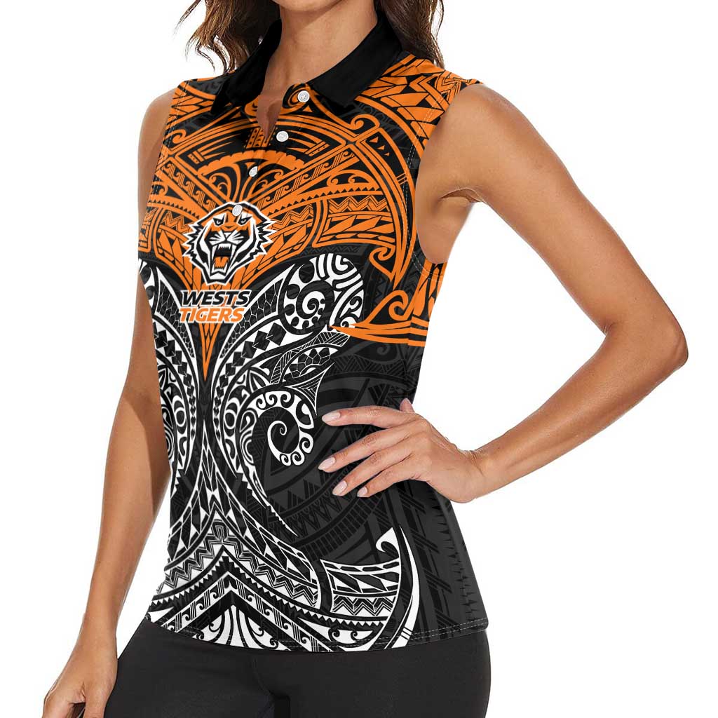 Personalized Wests Tigers Women Sleeveless Polo Shirt Polynesian Tribal Pattern Style