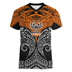Personalized Wests Tigers Women V-Neck T-Shirt Polynesian Tribal Pattern Style