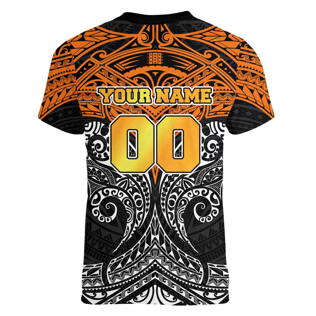 Personalized Wests Tigers Women V-Neck T-Shirt Polynesian Tribal Pattern Style
