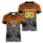 Personalized Wests Tigers Women V-Neck T-Shirt Polynesian Tribal Pattern Style