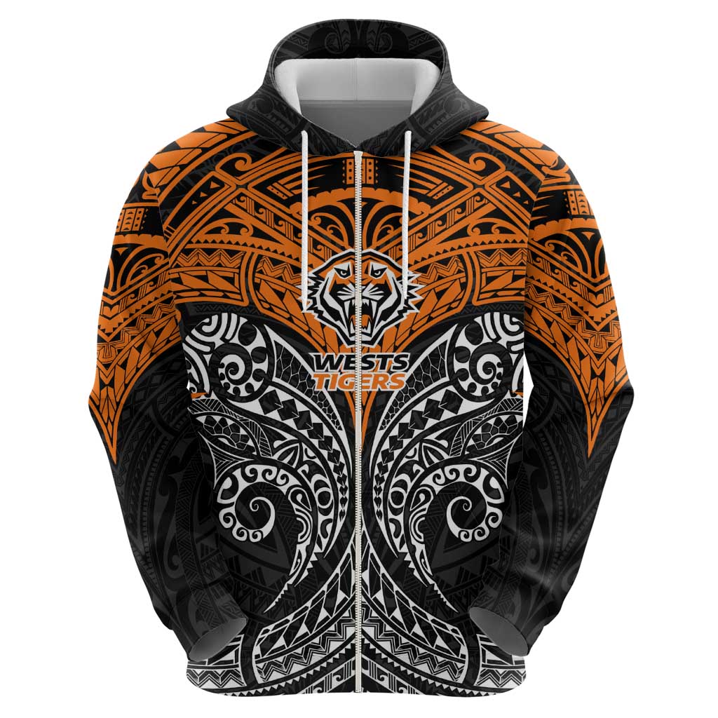 Personalized Wests Tigers Zip Hoodie Polynesian Tribal Pattern Style