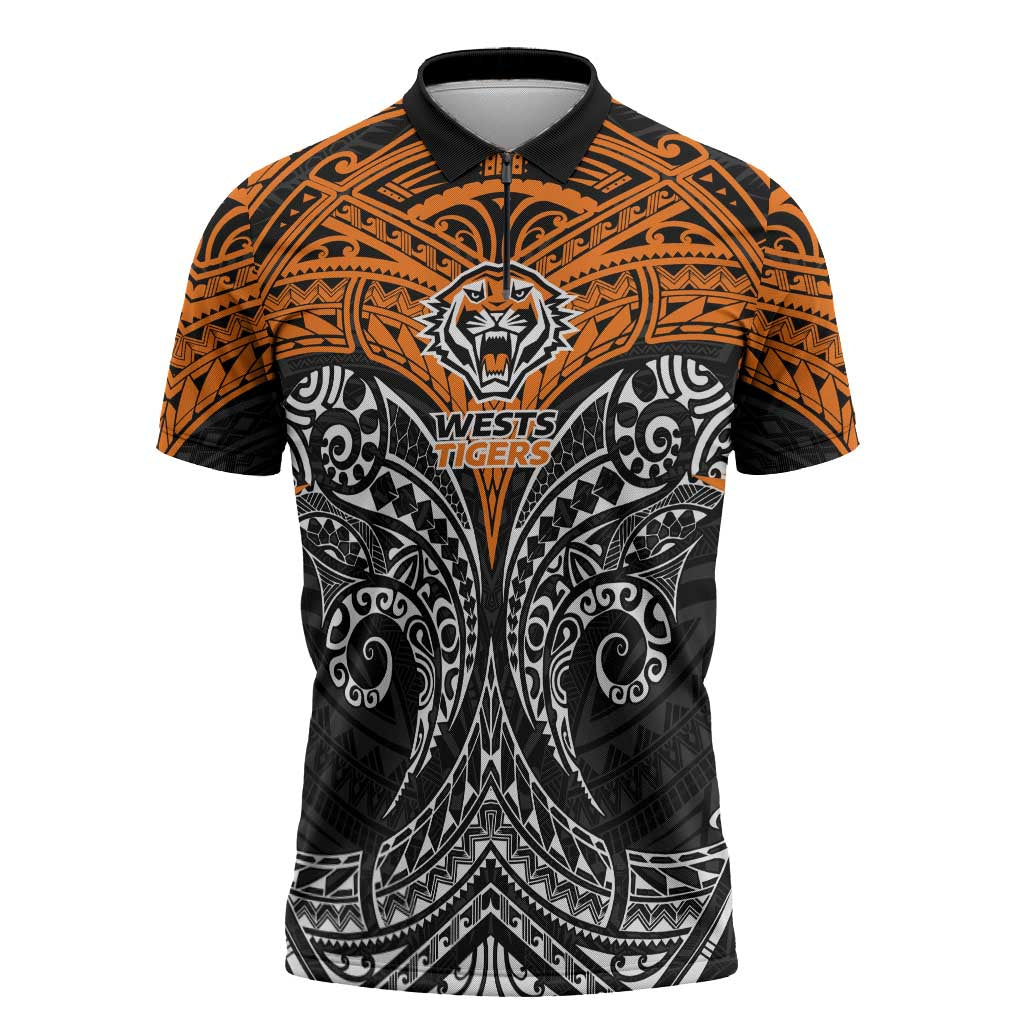 Personalized Wests Tigers Zipper Polo Shirt Polynesian Tribal Pattern Style