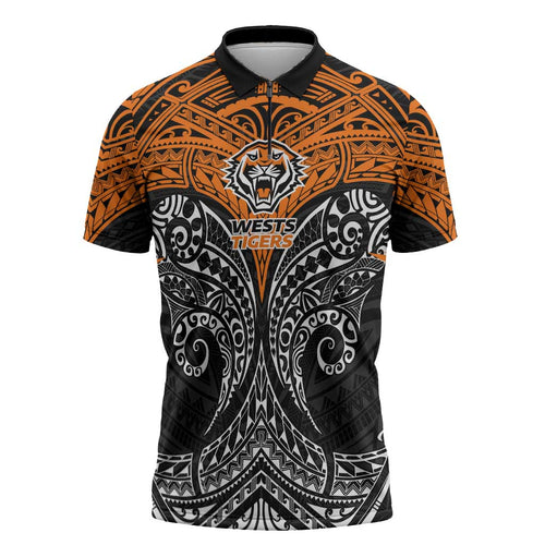 Personalized Wests Tigers Zipper Polo Shirt Polynesian Tribal Pattern Style
