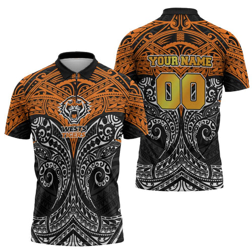 Personalized Wests Tigers Zipper Polo Shirt Polynesian Tribal Pattern Style