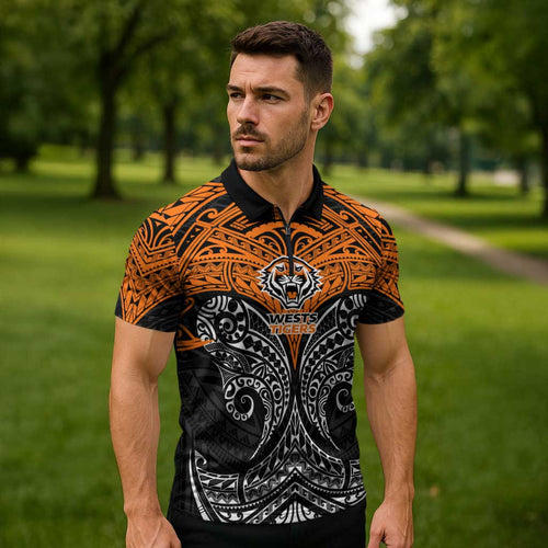 Personalized Wests Tigers Zipper Polo Shirt Polynesian Tribal Pattern Style